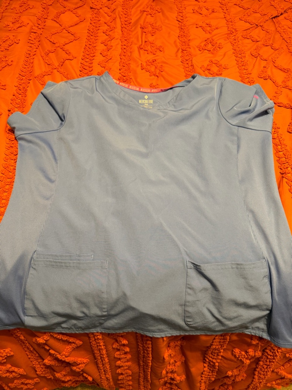 Med Couture Ceil Blue Scrub Top with Branded Trim